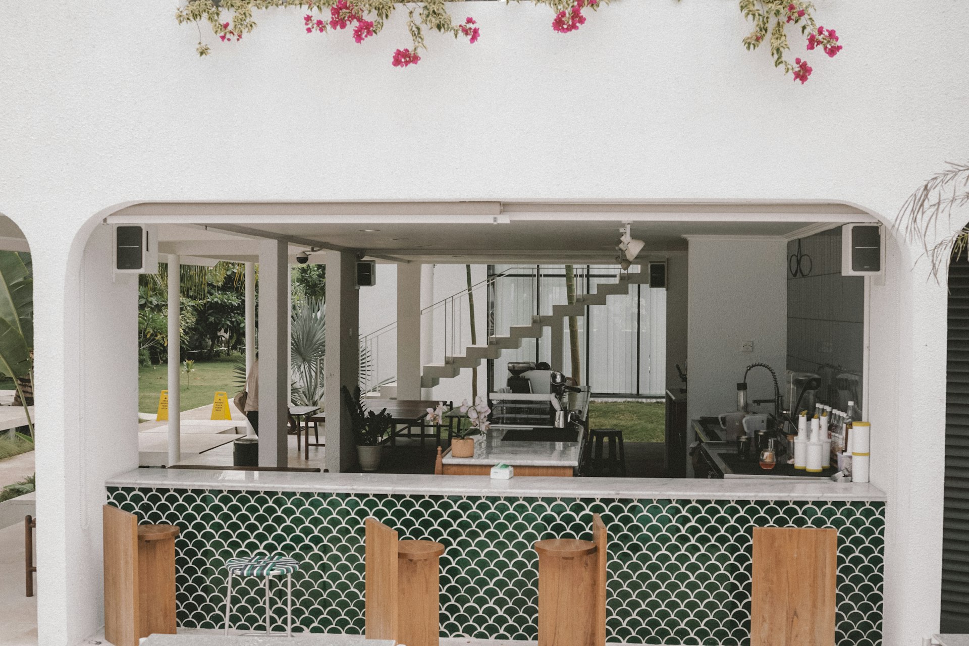 a couple of chairs sitting in front of a building